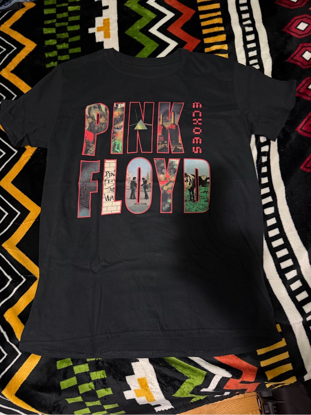 Pink Floyd Black Tee with Multicolor Lettering